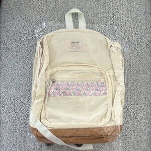 Cream and Tan Backpack with Floral Accent